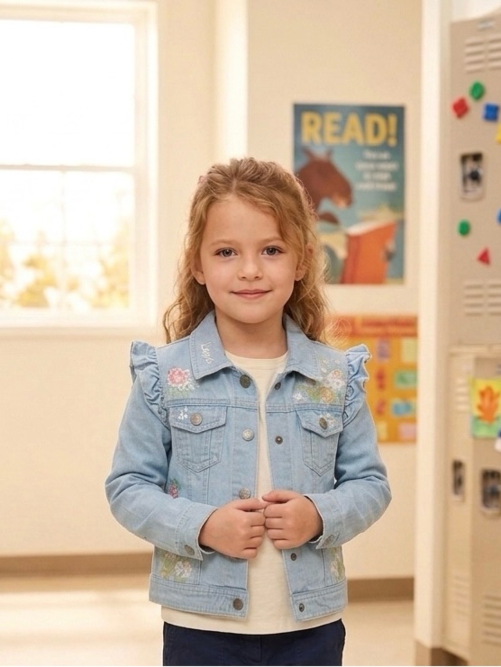 cupcakes & cashmere Light Blue Denim Jacket with Daisy Embroidery